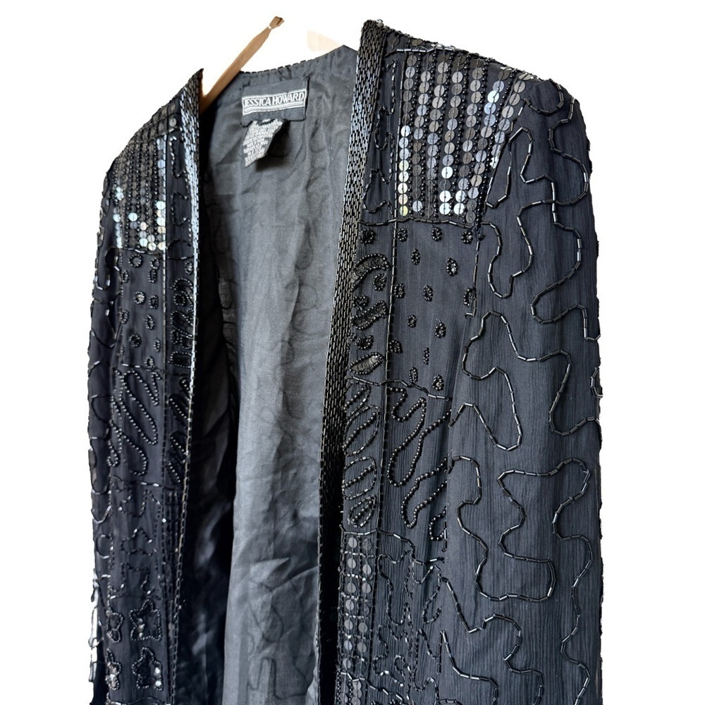 VINTAGE! Jessica Howard Women's M Black Beaded Silk Bomber Evening Jacket